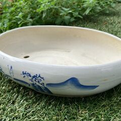 143：山水図　楕円盆栽鉢　園芸　ガーデニングの画像