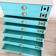 北欧　ターコイズ　ブルー　昭和レトロ　スチールキャビネットの画像