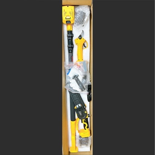 高枝切りチェーンソー 電動 充電式 8インチ 強力ブラシレスモーター搭載 伸縮ポール（125〜250cm 無段階調整） 剪定ハサミ付属