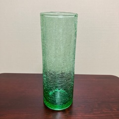 クラックルガラスの花瓶 円柱 緑🏺の画像