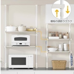 工具不要！突っ張りキッチンラック 2段 幅40㎝ 高さ68~110cm調節伸縮式
の画像
