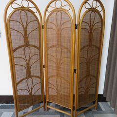 ラタン パーテーション 3連 ナチュラル 衝立 籐製 間仕切り 高さ162cm パーティション 目隠し スクリーン インテリア アジアン 昭和レトロ 和家具 折り畳みの画像