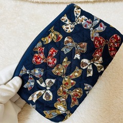 【新品】花柄 巾着 ポーチ リボン柄 小物ケース 袋の画像