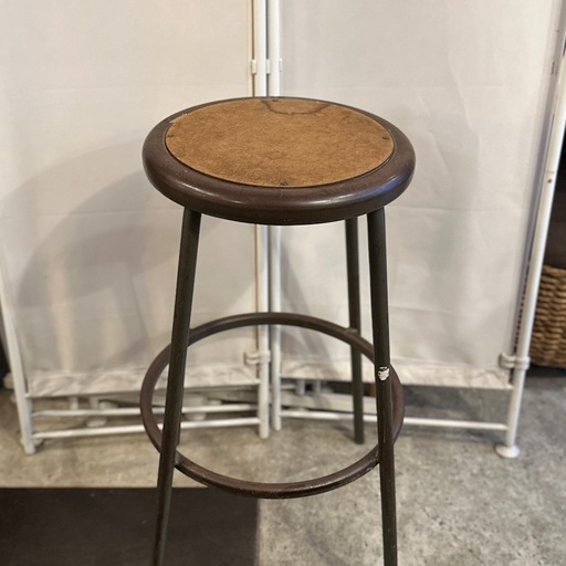 ビンテージ スツール チェア 椅子 イス 丸椅子 鉄脚 スチール インダストリアル 工業系 店舗什器 古道具 古家具 昭和レトロ 無骨 ラウンドチェア 検）vintage stool industrial steel chair round seat retro furniture shop fixture