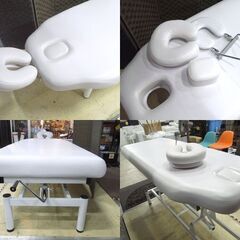 手動昇降ベッド 施術ベッド 有孔ベッド ヘッドレスト付 ホワイト 施術台 マッサージベッド エステベッド 新道東店の画像