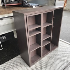 f●■スライド式本棚/収納棚/マガジンラック【幅80×奥行29×高さ85.5cm】ミドルブラウン・ニトリの画像