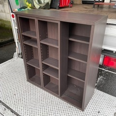 f●■スライド式本棚/収納棚/マガジンラック【幅80×奥行29×高さ85.5cm】ミドルブラウン・ニトリの画像