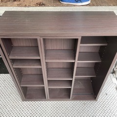 f●■スライド式本棚/収納棚/マガジンラック【幅80×奥行29×高さ85.5cm】ミドルブラウン・ニトリの画像