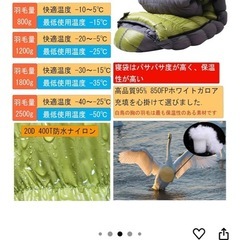 ダウン寝袋　秋冬春用　快適温度15-0℃ シュラフの画像