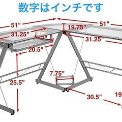 合金鋼とガラスのＬ字デスクの画像