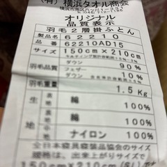 羽毛2層掛け布団(収納袋入り)の画像