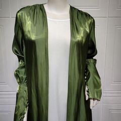 【新品】アジアン レディース ワンピース 　グリーン羽織　無地カーディガンの画像