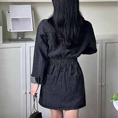 SHEIN ブラック デニムワンピースの画像