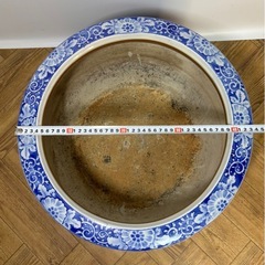 有田焼 染付 火鉢 44cm 古伊万里 古美術 メダカ 梅の花の画像