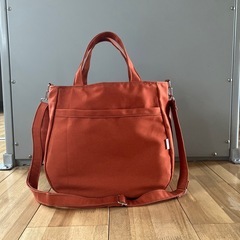 【ハンドメイド】帆布トートバッグ れんが色 縦なが ショルダー紐付き 1004 新品未使用の画像
