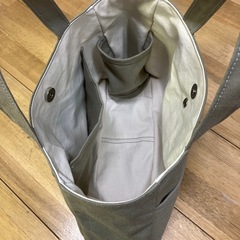 【ハンドメイド】帆布トートバッグ グレージュ ペットボトルホルダー付き 1004新品未使用の画像