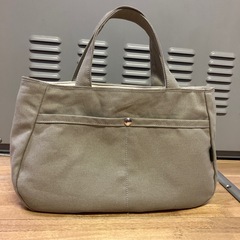 【ハンドメイド】帆布トートバッグ グレージュ ペットボトルホルダー付き 1004新品未使用の画像