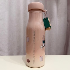スタバ ジェラピケ リッドカバーベアチャーム付きステンレスボトル モカベージュ 473mlの画像
