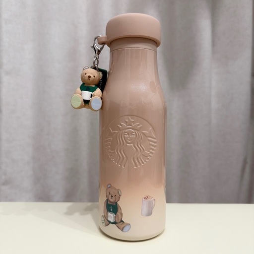 スタバ ジェラピケ リッドカバーベアチャーム付きステンレスボトル モカベージュ 473ml