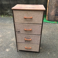 ファブリックチェスト  4段 天板は木製 オシャレなランドリーチェスト 48cm×35cm×高さ90cmの画像