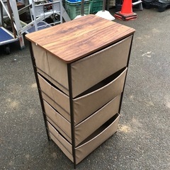 ファブリックチェスト  4段 天板は木製 オシャレなランドリーチェスト 48cm×35cm×高さ90cmの画像