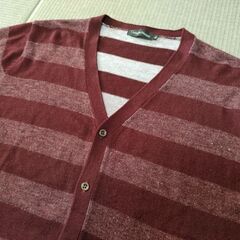 ボルドー　ボーダー柄カーディガンMサイズの画像