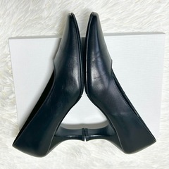 ワコール WACOAL サクセスウォーク SUCCESS WALK スクエアトゥ パンプス レザー 7cm EE ハイヒール 24.5cm 黒 ブラック 冠婚葬祭の画像