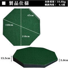 ゴルフマット 傾斜 斜面 練習 大型 スイング ショット マット 110cmx110cm 屋内用 屋外用 人工芝 ゴムマット の画像