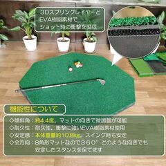 ゴルフマット 傾斜 斜面 練習 大型 スイング ショット マット 110cmx110cm 屋内用 屋外用 人工芝 ゴムマット の画像