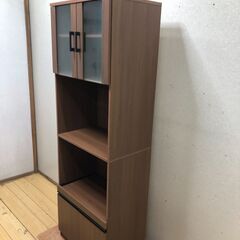 ニトリ レンジ台 フォルムN RE1860 MBR 木目調ブラウン 食器棚 キッチン収納 スライド棚付き 炊飯器やレンジ収納に便利 【糸島市内 送料無料】 88279-1-001の画像