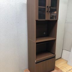 ニトリ レンジ台 フォルムN RE1860 MBR 木目調ブラウン 食器棚 キッチン収納 スライド棚付き 炊飯器やレンジ収納に便利 【糸島市内 送料無料】 88279-1-001の画像