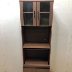 ニトリ レンジ台 フォルムN RE1860 MBR 木目調ブラウン 食器棚 キッチン収納 スライド棚付き 炊飯器やレンジ収納に便利 【糸島市内 送料無料】 88279-1-001の画像