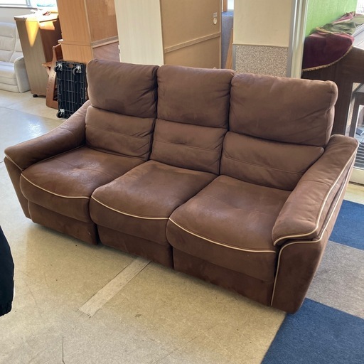 A2510-069 RELAX FORM 電動リクライニングソファ 3人掛け レザーテックス アニリン ブラウン キズ汚れ有り 動作確認済み
