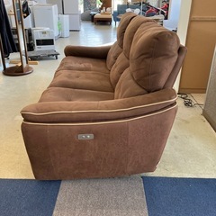 A2510-069 RELAX FORM 電動リクライニングソファ 3人掛け レザーテックス アニリン ブラウン キズ汚れ有り 動作確認済み　の画像
