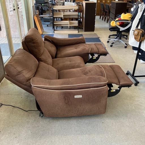 A2510-069 RELAX FORM 電動リクライニングソファ 3人掛け レザーテックス アニリン ブラウン キズ汚れ有り 動作確