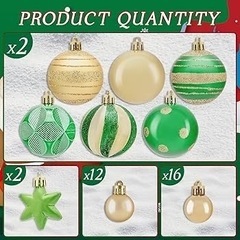 42個クリスマスツリー用クリスマスボールオーナメント 繊細なクリスマスデコレーション ボーブル クラフトセット 飛散防止 プラスチック クリスマスオーナメント ボールキット 新年 休日 ウェディングパーティー用 (グリーン+ゴールド(42個))の画像