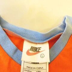 【まだ受付中･送付可能】中古 NIKE ナイキ Tシャツ カットソー Vネック フェルト ロゴ 綿100％ オレンジ L  早い者勝ちです✨✨の画像