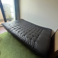 【美品】黒い合成皮革ソファベットの画像