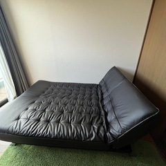【美品】黒い合成皮革ソファベットの画像