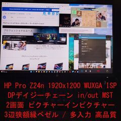 HP Z24n｜24インチ 高解像度 WUXGA (1920×1200)｜DPデイジーチェーン MST｜2画面 ピクチャーインピクチャー (PiP)  & PBP｜CAD・CG・映像編集・金融トレーダー・データサイエンス｜VESA背面PCマウント｜プロフェッショナル向けモニター｜IPS液晶｜sRGB 99% 5000時間未満。他画像出力対応USB‑C (DisplayPort Alt Mode + 給電)もありの画像
