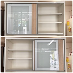 【超美品‼️】定価25万♪ 高級 松田家具 117cm幅キッチンボード 食器棚 収納家具 木目ち調ライトブラウン♪の画像