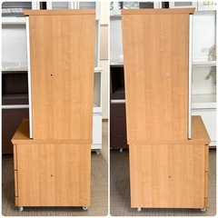 【超美品‼️】高級♪ 大川家具(株式会社モーブル) 60cm幅キャビネット サイドボード リビング収納家具 木目調ナチュラルブラウン♪の画像