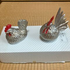 金属製置物　夫婦鶏 　箱入りの画像
