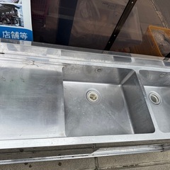 業務用 シンク 2槽式 付作業台ステンレスの画像