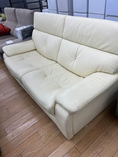 ★ジモティ割あり★  レザー2人掛けソファ ライトイエロー H89×D80×W160 クリーニング済み TK6755TKKAGU