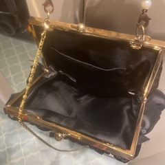 結婚式に。2wayミニバッグ黒(パール、チェーン)の画像