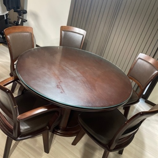 円型ダイニングテーブル6点セット　回転椅子