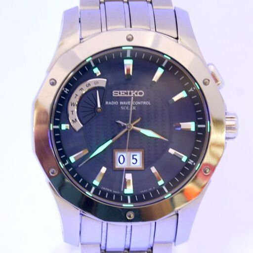 動作品 SEIKO BRIGHTZ ソーラー電波腕時計 8B43-0AA0 3針 ビッグデイトカレンダー SAGA013 チタン ブラ