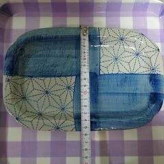新品箱入り【藍の刺子多用皿揃え×５】竹籠付きの画像