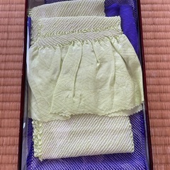 【新品未使用 箱入り】正絹 絞り帯揚げ 2点セット 黄緑×紫 振袖 訪問着の画像